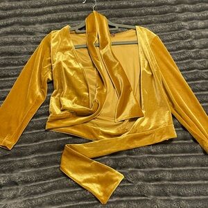 Vixen by Micheline Pitt Gold Velvet Wrap Top